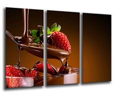 Tableau Moderne Photographique, Impression sur bois, Fraises au dessert avec du chocolat, 97 x 62 cm, ref. 26262