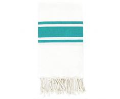 Moorish Idol - Fouta Traditionelle Unie- 100cm x 200cm- Blanc/Vert Turquoise