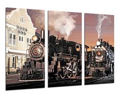 Tableau Moderne Photographique, Impression sur bois, Ancienne gare, vieux trains, 97 x 62 cm, ref. 26462