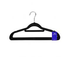 JVL Simple Gamme en Velours Touch économie despace antidérapant cintres Lot de 10, recyclé, Plastique ABS, Nylon, Zinc, Noir, 41.5 x 0.5 x 22.5 cm