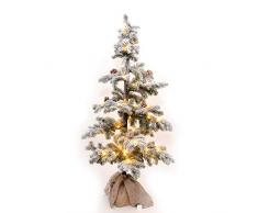 sHATCHI Centre de Table de cheminée LED pré-éclairé avec Pommes de pin floqué, Sapin de Noël avec Base en Toile de Jute pour décoration, Vert, 140 cm