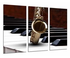 Tableau Moderne Photographique, Impression sur bois, Saxophone et Piano, Duo Musical, 97 x 62 cm, ref. 26757