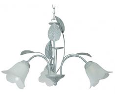 Tosel 20712 Lustre - Eglantine, Tube et tôle Acier, Peinture époxy, verrerie Mate, E14, 60 W, Gris/Blanc