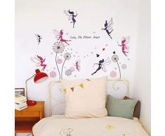 Walplus Autocollants Muraux Fées Plus Rose Pissenlit Amovible Auto-Adhésif Mural Art Stickers Vinyle Maison Décoration DIY Salon Chambre Bureau Décor Peint Enfants Chambre Cadeau, Multicolore