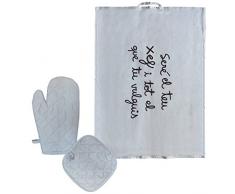 laroom 13940 â Set Torchon Cuisine Coton et Gants Four, Clair Gris