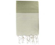 Moorish Idol - Fouta Nid dAbeille Rayure Fine- 100cm x 200cm- Vert Mousse