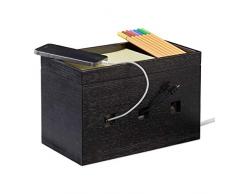Relaxdays 10024672 BoÃ®te bambou, compact, universel, pratique, organisateur cÃ¢bles bureau HxLxP : 16,5x25,5x14cm, noir, One size