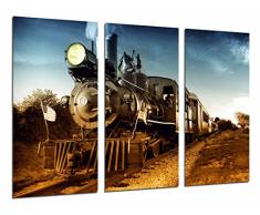 Tableau Moderne Photographique, Impression sur bois, Locomotive vintage, vieux train, pistes, 97 x 62 cm, ref. 26769