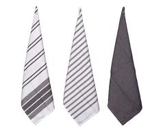 Penguin Home 3515 Lot de 3 torchons de Cuisine 100% Coton Tissage Dense Super Doux, Durable et Absorbant SÃ©chage Rapide, Rayures Grises, 45 X 70 cm