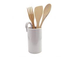 Duhallé 709 Pot en Grès Ãmaillé Greige avec Ustensiles en Bois, Cuillère Fourchette et Spatule