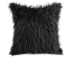 Eurofirany Lot de 2 Housses de Coussin en Fourrure synthÃ©tique Noir 45 x 45 cm