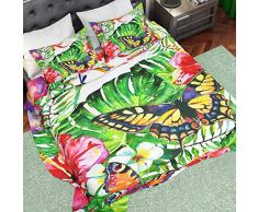 PETTI Artigiani Italiani - Parure de Lit, Lit (120x200), Drap de Lit, Linge de Lit, Feuilles Vertes, Tissu 100% Satin Frais, 100% Made in Italy