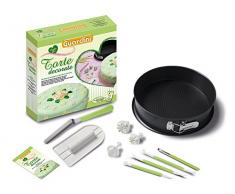 Guardini Coffret cadeau «Voglia di Torte decorate» 1 moule démontable 26 cm +1 lisseur à gâteaux +1 spatule +3 ustensiles +1 pinceau +3 emporte-pièces à piston +1 livre de recettes, Moule acier, noir