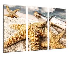 Tableau Moderne Photographique, Impression sur bois, Message de paysage dans une bouteille, Ã©toile de mer, plage, mer, 97 x 62 cm, ref. 26483