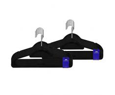 JVL Simple Gamme en Velours Touch économie despace antidérapant cintres Lot de 100, recyclé, Plastique ABS, Nylon, Zinc, Noir, 41.5 x 0.5 x 22.5 cm