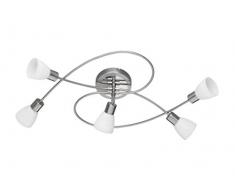 TRIO, Plafonnier, Carico incl. 5 x LED,G9,3,5 Watt,3000K,300 Lm. Verre, Blanc balayÃ©, Corps: metal, Nickel mat L:73,0cm, L:34,0cm, H:21,5cm IP20,Convient pour variateur externe