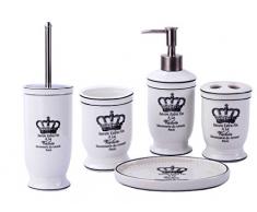 GMMH Couronne Vintage maison de campagne de Salle de Bain Salle de Bain Set daccessoires Distributeur de savon Brosse WC Céramique (Lot de 5)