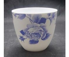 Light-Glow Botanic Blue Collection Cottage Roses Bougeoir, Porcelaine, Blanc/Bleu, 9.5Â x 8Â x 9Â cm