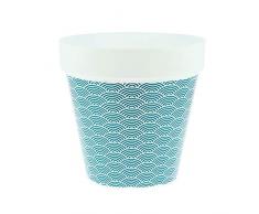 My Note Deco 065753 Cache Pot Rond pré-percé 24cm Vague en Plastique Recyclable, Bleu, Diamètre 24 cm