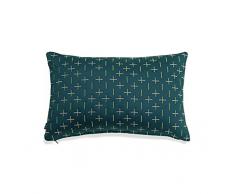 Tiipoi Moderne Kantha Rectangle Coussin, Coton/Fil Poly, Bleu Sarcelle, 40Â x 1.18Â x 60Â cm