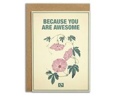 Message Earth 3264120 Carte Double Eco-Design avec Enveloppe Motif Because You are Awesome Beige Papier Recyclé 16,3 x 12,15 cm