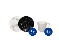 like. by Villeroy & Boch - Marmory ensemble à café, 2 pièces, tasses à café avec soucoupes en porcelaine premium, style moderne aspect marbré, adapté au lave-vaisselle, noir/blanc
