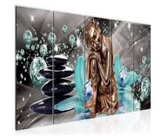 Tableau decoration murale Bouddha orchidÃ©e 200 x 80 cm - XXL Impression sur Toile Salon Appartment 5 Parties - prÃªt Ã accrocher - 505355b