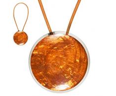 STEPHANOISE Magnet Rond Nacre Cordon Cuir, Orange, Diametre 6 cm - Envergure 30 cm