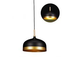Relaxdays Lampe à suspension noire, design vintage, une ampoule, pour salon, métallique, noir-doré, HxD 125 x 33,5 cm