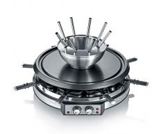 SEVERIN RG 2348 Appareil Combiné Raclette-Fondue, Câble dAlimentation XXL, env. 1900 W, Caquelon à Fondue en Inox et 8 Coupelles