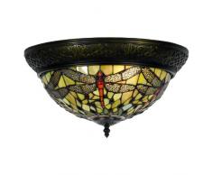 Lumilamp 5LL-5360GR Plafonnier Libellule Vert à 38 x 19 cm 2 x E14 / Max 40 W Verre décoratif coloré coloré Fait Main