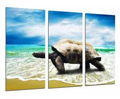 Tableau Moderne Photographique, Impression sur bois, Océan, tortue animale sur la plage, 97 x 62 cm, ref. 26841