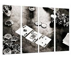 Tableau Moderne Photographique, Impression sur bois, Table de jeu, cartes de casino jetons de poker blanc noir roi, 131 x 62 cm, ref. 27061