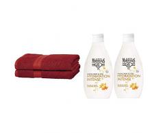 AmazonBasics Lot de 2Â draps de Bain rÃ©sistants Ã la dÃ©coloration Rouge & Le Petit Marseillais - Douche CrÃ¨me Hydratation Intense - Beurre de karitÃ© et Amande Douce 250ml - Lot de 2