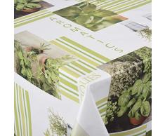 Venilia AROMATICS Nappe Green Herbs Linge de Table Toile cirÃ©e Maintenance rÃ©duite hydrophobes, Polyester, PVC, ovales, 140Â x 200Â cm, 55006, 140 x 200 cm