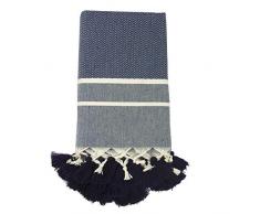 Moorish Idol - Fouta Chevron Pompons- 100cm x 200cm- Bleu PÃ©trole