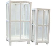 Better & Best Set de lanternes pour Bougies, Bois policromada et en Verre, Blanc, 25Â x 25Â x 49.5Â cm, Lot de 2