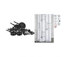 AmazonBasics Batterie de cuisine anti-adhésive 15 pièces & Ridder Font 303120 Rideau de douche 180 x 200 cm