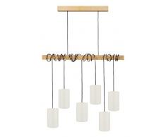 Tosel 21056 Lustre 6 Lumières, Bois/Coton, E14, 40 W, Ãcru, 80 x 180 cm