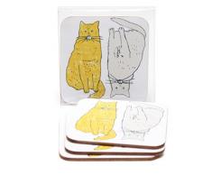 Charlotte Farmer Meow Dessous de Verre, Jaune, Lot de 4