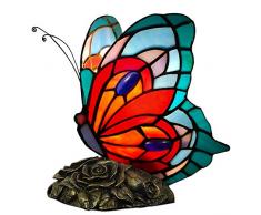 World Art TWAB08019 Papillon Abat Jour Lampe de Table de Nuit, Verre, E14, 25 W, Multicolore, H21 x L21 x S15 cm