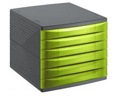 Rotho 1108105519 Boîte de Bureau Quadra avec 6 tiroirs, Plastique, Vert, 45 x 35 x 25 cm