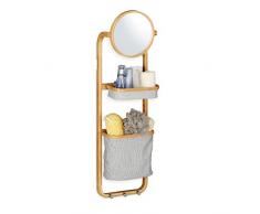 Relaxdays Étagère de salle de bain bambou suspendue miroir panier corbeille crochets HxlxP: 83 x 23,5 x 15 cm, nature