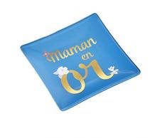 La Carterie 76008701 Vide Poche en Verre Maman en Or, Bleu, 12 x 12 x 1,5 cm
