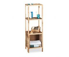 Relaxdays Étagère de salle de bain en noyer armoire en bois ouverte avec porte 4 étages HxlxP: 123 x 40 x 36 cm, nature