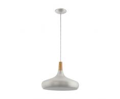 Eglo Lampe suspension Littleton 1 ampoule moderne moderne en acier et bois Argenté brossé Marron E27, Acier Bois, Argent brossé/marron, 40 x 40 x 110 cm, E27