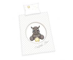 Herding BABY BEST Parure de Lit pour Enfants, Rhinocéros Jana Réversible, Housse de Couette 100 x 135 cm, Taie dOreiller 40 x 60 cm, Coton/Renforcé