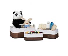 Relaxdays Boîte de rangement en bambou lot de 3 rectangle paniers ouverts HxlxP 13 x 30 x 20 cm avec revêtement tissu, marron