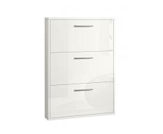 Valentini Nettuno Armoire à chaussures à 3 tiroirs, bois, blanc laqué brillant, 18 x 72 x 109 cm