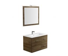 ADU Avion 02 Meuble Salle de Bains avec Lavabo Vasque et Miroir Bois Orme Brun 85 x 51 x 60 cm